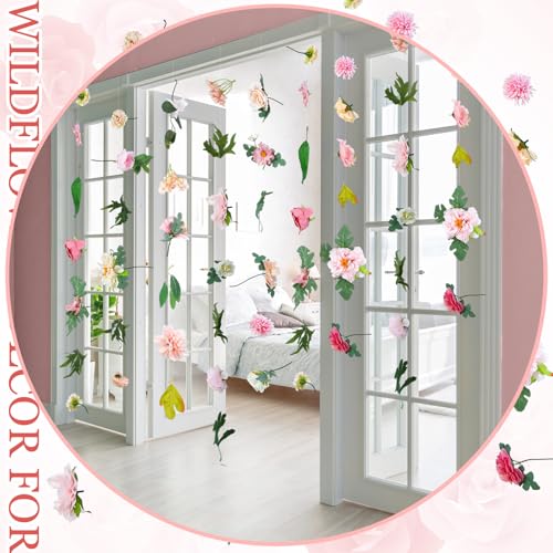 XunYee 6 Pcs 35.4 ft Flower Garlands Artificial Wildflower Vines Floral Hanging Backdrop Fake Flower Garlands Faux Silk Wildflower Vine for Wedding Bridal Shower Home Garden Wall Arch Decor(Blossom) - style: Blossom