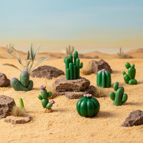 Mini Cactus, 34 Piece Small Cactus Decor Collection with Desert Theme, Resin Figurines for Home and Office Decoration, Miniature Garden Arrangement Decorations