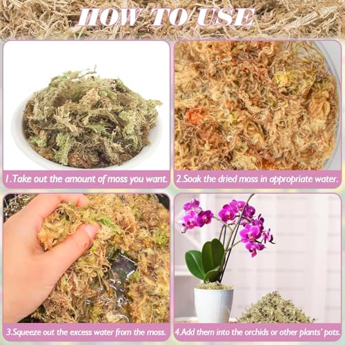 Halatool 1.1LBS Sphagnum Moss for Orchids, Plants, Succulent, Carnivorous, 25QT Natural Dried Long Fiber Sphagnum Moss Bulk for Moss Pole, Moss for Plants Indoor and Outdoor Growing Media - size: 25 qt (1.1 lbs)