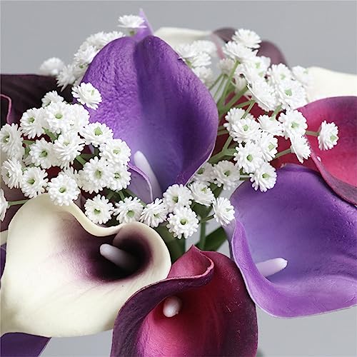 Wedding Bouquets for Bride Bridesmaid, Purple Calla Lily Water Drop Waterfall Bridal Artificial Flowers Bouquet Cascading Bouquet for Wedding Ceremony Anniversary Party Home Decor, E - color: Purple Calla Lily Bouquet E