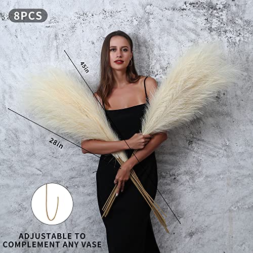 8 Pcs 45 inch Tall Faux Pampas Grass Decor, Large Artificial Beige Pompous Grass Bulk, Long Fake Pompas for Floor Vase Filler, Wedding, Baby Shower, Home and Boho Decor (Beige) - color: Beige