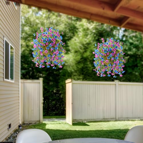ZFProcess Artificial Hanging Flowers for Outdoors Spring Summer Decoration, 2PCS Silk Fake Daisy Realistic Outdoor Flowers UV Resistant Porch Patio Window Yard Decor(Purple Blue) - color: Purple Blue