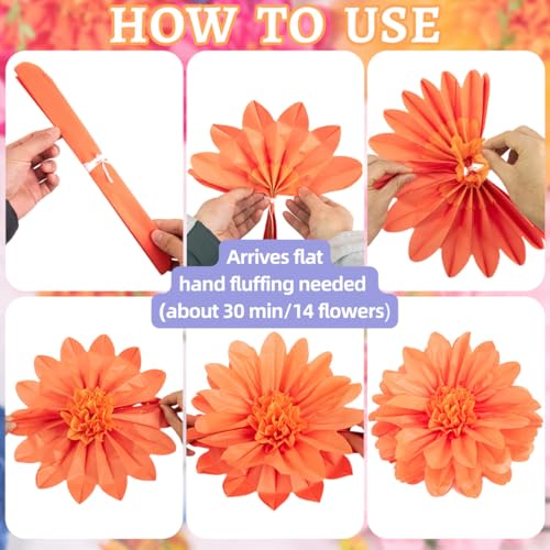 OBBOLO Wildflower Paper Flowers, 14 Pcs Paper Flowers Decorations for Wall, 8 in, 14 Inch Tissue Paper Flower for Wedding Party Baby Bridal Shower Nursery Wall Decor Bulletin Board Classroom - color: Pink Orange Blue