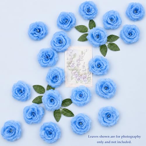 Rose Artificial Flowers, 50Pcs White Roses Head Flowers Bulk with Stem, 3 Inches Silk Rose Fake Flower Head for Wedding Party Home Decor DIY Baby Shower Centerpieces Tables Decoration (Light Blue) - color: Light Blue