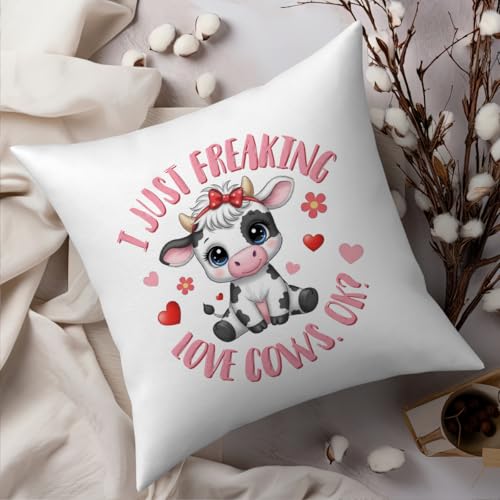 Fokongna I Just Freaking Love Cows. ok? Decoration Pillow Covers, Cute Farmhouse Animal Pink Cow Perfect for Girls' Rooms Beds Chairs Sofas Pillowcase 18 x 18 Inch - color: Pink Cow