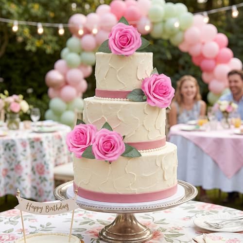 25PCS Pink Roses Artificial Flowers 3.94" Large Silk Roses with Stems Real Look Artificial Roses for Wedding Table Centerpieces Arrangement Home Decor(Pink) - color: Pink