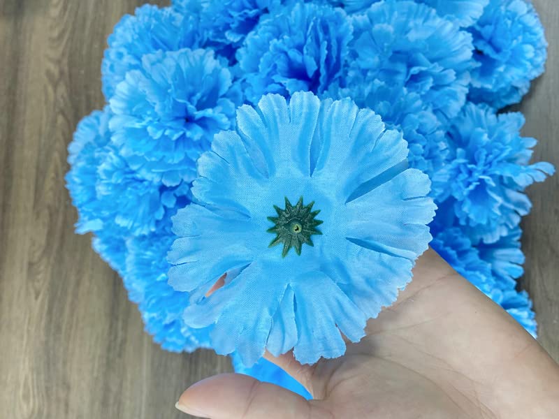 Rikyo 50 Artificial Silk Carnation Flower Head with Stems Set,Vase Fillers for Bridal Wedding Party Birthday Cake Ornaments,DIY Wrist Corsage, 3" Multiple Petals Heads & 8" Stems (Light Blue) - color: Light Blue
