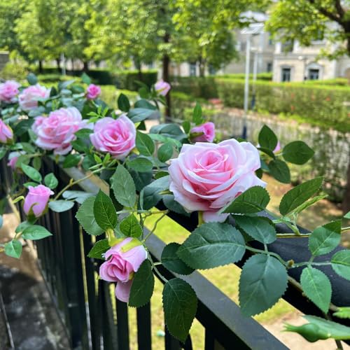 5.9FT Bendable Rose Flower Garlands, Artificial Silk Wild Roses Vine Hanging Flowers for Wall Fireplace Fence Table centerpieces Trellis Wedding Indoor Outdoor Spring Decor(Pink, 1PC) - color: Pink, size: 1