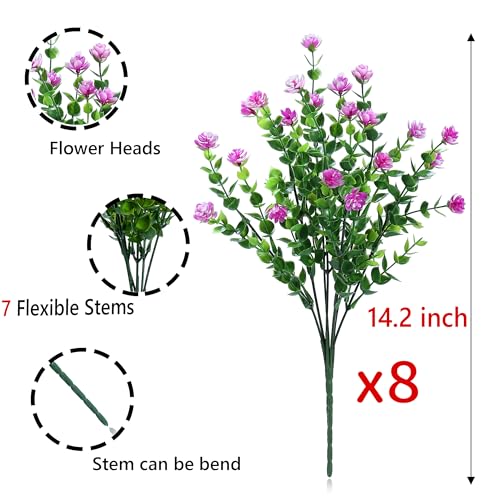 SITUMEIZI Artificial Flowers Outdoors UV Resistant, Fuchsia, 8 Bundles | Outdoor Fake Flower, Shrubs Greenery Plants, Hanging Decorations, Garden Porch Window Box, Outdoor Indoor Decor - color: Fushia