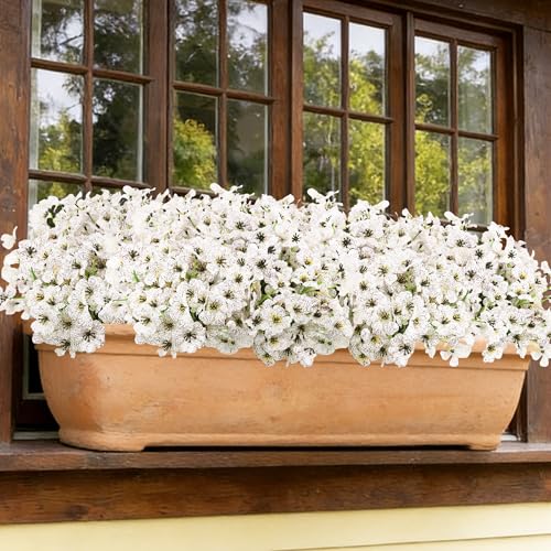 16 Bundles Artificial Flowers for Outdoors Fake White Flowers Faux Plants for Indoor Outside Garden Porch Window Box Hanging Planters Home Farmhouse - color: White, size: 15inches-16pcs