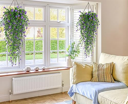 RECUTMS Vine Plant Fake Ferns Plants Large Faux Artificial Hanging Plants Wall Plants Artificial Hanging Plants Outdoors Fake Hanging Plant Greenery Vine for Outdoor Plants Decor 3 Pcs(Purple) - color: Purple, size: Hanging Plants