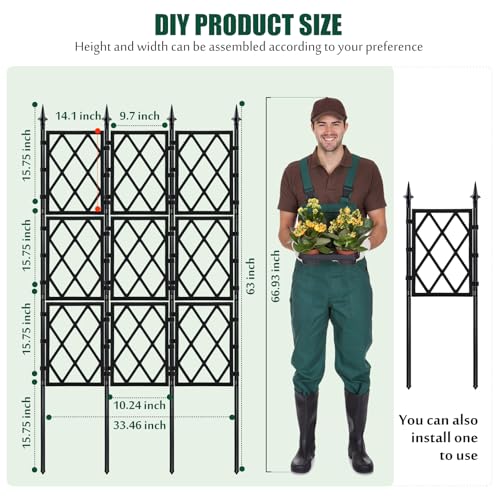 WellSign Garden Trellis for Climbing Plants Outdoor 5.25 FT, Iron Pipe Metal Support Wall Tall Plant Trellis Lattice Fence Plant Support with Garden Twist Tie for Ivy Vines Rose - color: Black