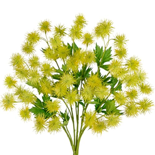 Hollyone 9 Heads Yellow Dandelion Artificial Flowers 5Pcs Faux Dandelions Flowers Bush Arrangement Bouquets Fake Ball Mums Flower Stem for Indoor Home Decor Table Office Party Wedding Decoration - color: Yellow
