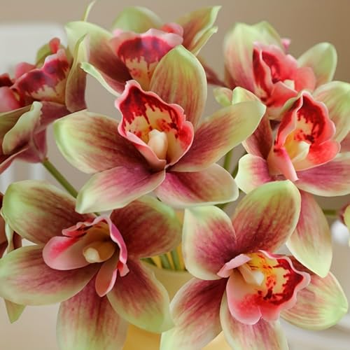 Artificial Orchid Flowers 12Pieces Potted Fake Orchids for Table Centerpiece Home Decor Office Wedding Party Decoration-Pink White - color: Pink White