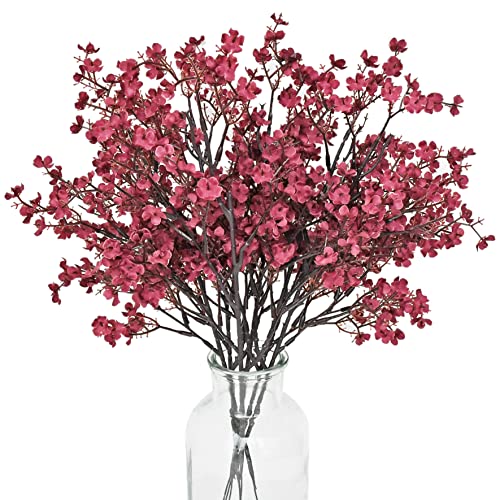 ONLY ART Burgundy Silk Baby’s Breath Flowers – 6 Bundles, 18.7" Faux Florals with Flexible Stems for New Year and Valentine's Day Elegant Home, Wedding & Event Décor - color: Burgundy