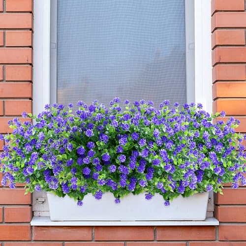 SITUMEIZI 8 Bundles Purple Artificial Flowers Outdoor Fake Flower Plastic UV Resistant Shrubs Greenery Plants Hanging Decorations Garden Porch Window Box Farmhouse Outside Summer Indoor Decor - color: Purple