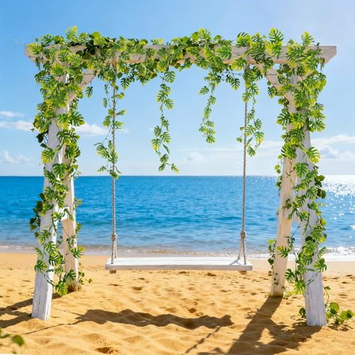 RAINFLOW 4PCS Faux Greenery Leaf Garland - 5.9Ft Artificial Monstera Leaves Vines, Tropical Palm Leaves Ivy Vine Monstera Garland for Table Wall Stairs Porch Wedding Hawaiian Jungle Themed Party Decro - size: 5.9Ft
