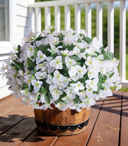 Faux Bougainvillea Artificial Flowers Plants for Outdoors, 4 Bundles Spring Fake Outdoor Flowers Silk Bougainvillea for Outside UV Resistant Realistic for Porch Patio Window Planter Garden Home, White - color: White