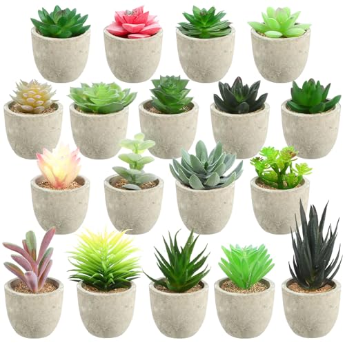 18 Pack Assorted Artificial Succulents in Retro Pulp Pots Bulk Fake Succulent Plants with Vintage Stone-Like Paper Pulp Pots Variety Set for Home, Office & Desk Decor - style: Unique Style