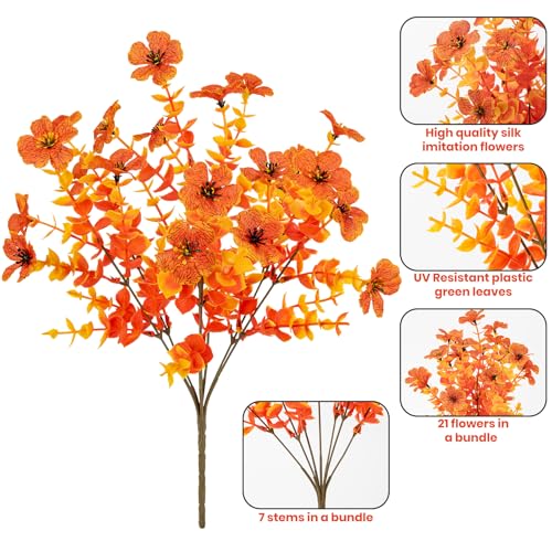 Lnoicy 20 Bundles Artificial Flowers for Outdoor,Faux Plants Decoration,Plastic Flowers for Indoor Garden/Wedding/Farmhouse (Fall Red) - color: Fall Red