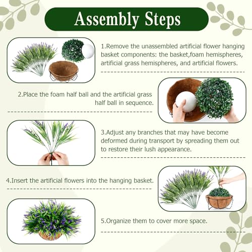Hotop 2 Pack Outdoor Artificial Lavender Hanging Plants with Basket 16 Bundles UV Resistant Lavender in Coconut Liner Pot Spring Flowers Decor for Porch Patio Home Garden Decor(Purple) - color: Purple