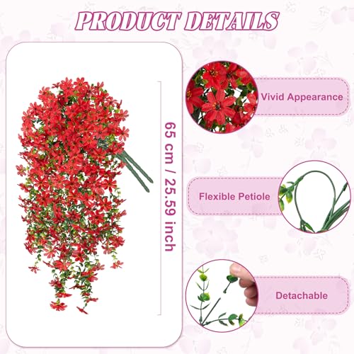 Hrobek 2 PCS Artificial Hanging Flowers Outdoor Spring Summer Decoration, Fake Hanging Vine Plants UV Resistant, Faux Daisy Flower Eucalyptus for Outside Home Indoor Porch - color: B-red