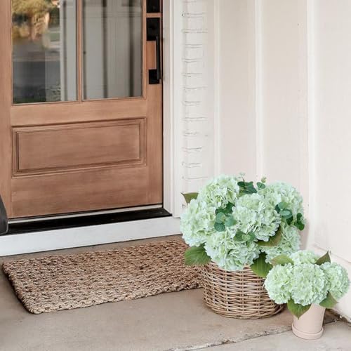 JINWOE Boho Green Hydrangea Artificial Flowers, 4Pcs 21" Real Touch Artificial Hydrangea, Fake Silk Flowers for Dinning Tables Party Outdoor Home Cemetery Kitchen Wedding Bouquet - color: Light Green
