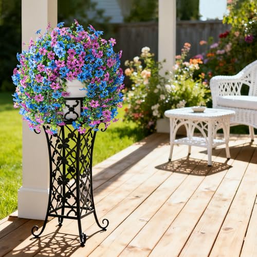 Artificial Fake Hanging Flowers Plants for Outdoor Spring Decoration, 2 PCS Faux Silk Daisy Flower UV Resistant Look Real for Outside Patio Porch Garden Balcony Yard Home Summer Decor(Perple Blue) - color: Purple Blue