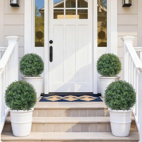 2Pack Artificial Boxwood Topiary Ball Trees,16''UV Resistant Fake Evergreen Shrubs Bushes Plants with Ground Spike, Fake Plants for Outdoor Indoor Front Porch Garden - color: Boxwood