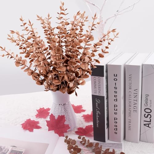FEQO 36 Pcs Artificial Eucalyptus Stems Dark Brown Leaves Faux Eucalyptus Stems Branches 15 inch for Wedding Bouquet Home Deco - color: Dark Brown, size: 36 pcs
