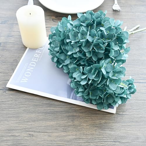 Mandy's 3 Stems Artificial Teal Hydrangea Flowers | 13.7 inch Realistic Silk Bouquet for Centerpieces Easter Wedding & Home Decor - color: Teal