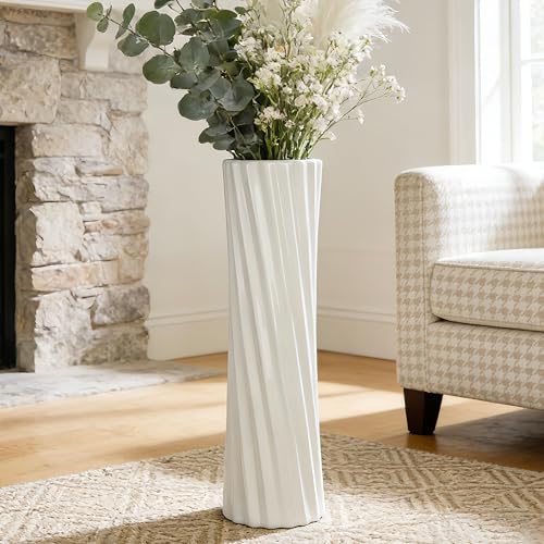 White Ceramic Tall Floor Vase,22.8 Inch Large Decorative Floor Vase for Home Decor,Centerpiece,Living Room,Bedrooms and Other Spaces,Pampas Grass Vases for Pal, Beloved and Family - color: Shape 2, size: 23 Inch