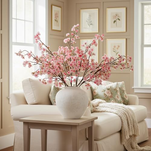 Pink Cherry Blossom Branches – 6 Pcs 33.5" Long Stem Artificial Flowers for Tall Vase, Faux Silk Spring Decorations for Home, Realistic Fake Pink Flowers for Bedroom & Wedding Centerpiece Decor - color: Pink