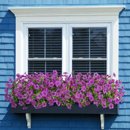 Bassion Artificial Flowers for Outdoors, 16 Bundles UV Resistant Fake Flowers Realistic Silk Faux Plants for Outdoor Planter Hanging Basket Window Box Porch Patio Garden Home Outside Decorations - color: Purple