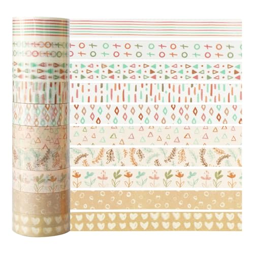 Boho Washi Tape Set 10 Rolls Cute Masking Graphic Floral Pattern Decorative Tapes for Arts, DIY Crafts, Journals, Planners, Scrapbook, Wrapping (Retro) - color: Retro