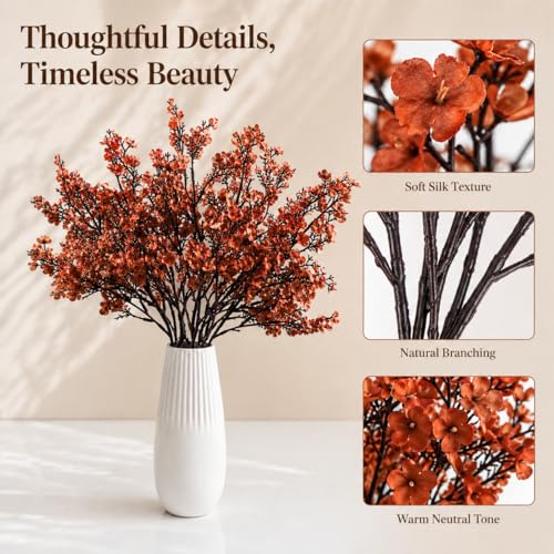 Mandy's 6 Bundles Artificial Burnt Orange Baby’s Breath Flowers | 18.5 Inch Silk Gypsophila European Style Modern Home Decor Centerpiece Neutral Wedding Flower Arrangements - color: Burnt Orange
