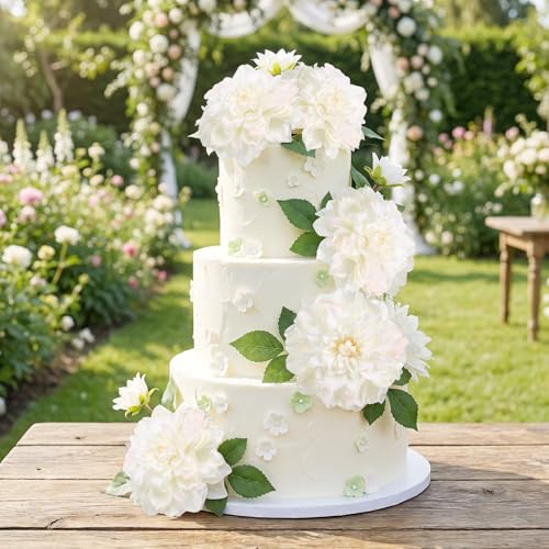 6pcs Large Faux Dahlia Artificial Flowers White Fake Silk Dahlia Flowers with Long Stem for DIY Wedding Party Floral Arrangements Home Tables Decoration（White - color: White