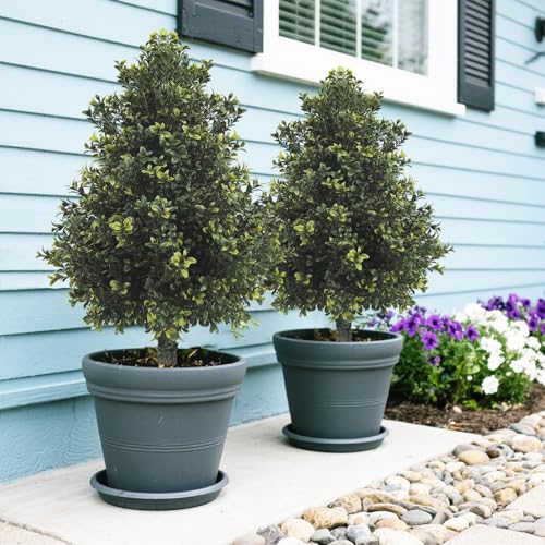 2-Pack 33" UV-Resistant Boxwood Topiary Ball Trees | Artificial Outdoor Plants with Ground Spikes for Porch, Patio, Planters & Indoor Decor - color: Boxwood-tower