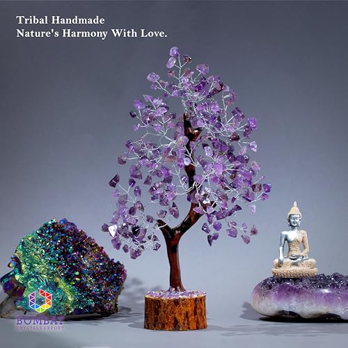 Amethyst Crystal of Life with Silver Wire, Feng Shui Gemstone Bonsai Chakra Tree for Healingof Life Decor, Spiritual Crystal Gifts for Women and Men, Moneyfor Meditation and Reiki - color: Amethyst