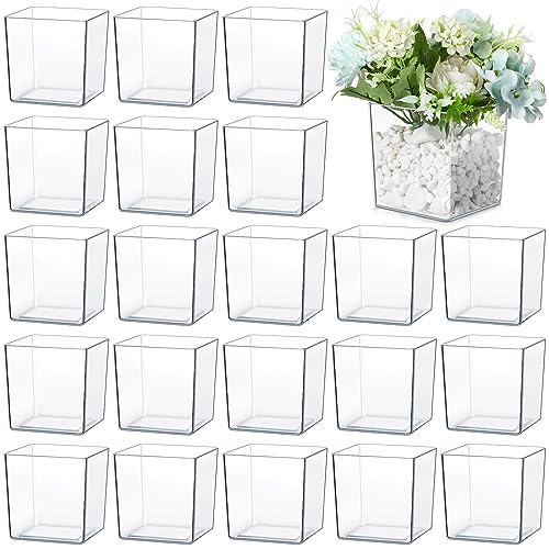 Tioncy 4'' x 4'' 24 Pcs Cube Clear Flower Vase Acrylic Flower Vase Square Acrylic Container Cube Decorative Centerpiece for Plant Home Office Floral Decor - size: 4'' x 4''