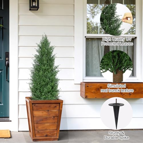 3FT Artificial Cedar Topiary Trees Set of 2, Realistic Fake Plants with Ground Spike, UV Resistant Faux Plants Indoor Artificial Plants Outdoor Fake Tree for Porch Garden Home Offices Décor - color: Cedar-2