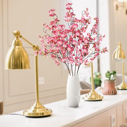 Sggvecsy Artificial Cherry Blossom Flowers 4 Pcs Faux Cherry Blossom Stems Faux Silk Cherry Blossom Branches 41’’ Fake Flowers Long Stems for Vase Arrangements Home Wedding Table Decor (Rose red) - color: New Rose Red