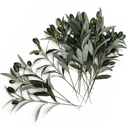 Fake Plants Artificial Olive Branches 10” Fake Greenery Small Olive Leaves Stems, Faux Tree Branch Greenery Stem Silk Plant for Home Decor Office Wedding Bouquets Party DIY Decoration 20 Pcs (No Vase) - color: Olive Leaves Stems - 20 Pcs