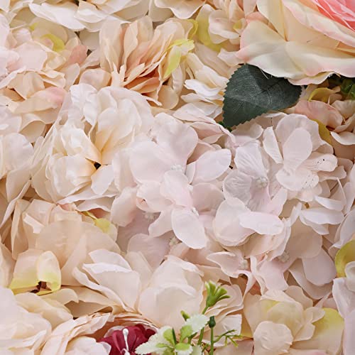 Flower Wall Panels Set, 6 Pcs Fake Rose Peony Flower Leaves Wall Mat - 24" X 16" (Pink, Yellow) - color: 6 Pcs Pink, Yellow