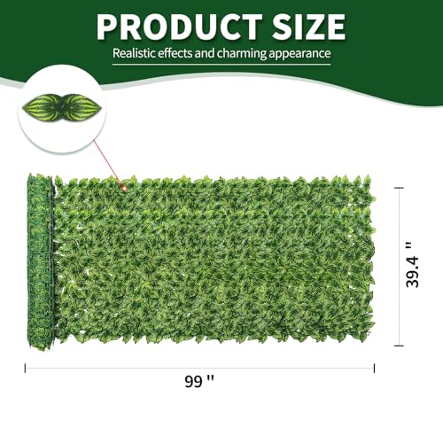Artificial Ivy Privacy Fence Screen,39.4" X 99" UV-Anti Fake Leaves Plant Vine,Privacy Hedges Wall for Indoor Outdoor Garden Backyard Decor,Color Watermelon Leaves - color: Color Printing Watermelon Leaves, size: 39.4"x99"