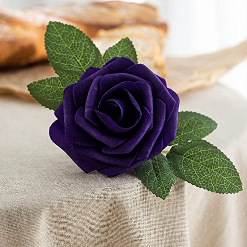 25pcs Artificial Flower Foam Rose Real Touch Roses Flower Heads with Stem for DIY Wedding Bouquets Centerpieces Arrangements Party Baby Shower Home Decor (Purple) - color: Purple