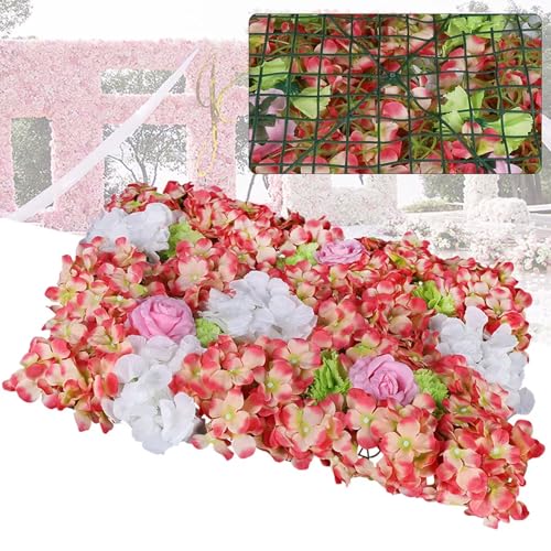 Flower Wall Panel Floral Backdrop, 6 Pcs Flower Wall Decor, 24" X 16" Silk Rose Wall, Artificial Flower Wall Backdrop Faux Flower Panel for Wedding, Party, Home (Pink Hydrangea) - color: Pink Hydrangea