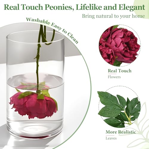 MARTINE MALL 3PCS Real Touch Peonies Artificial Flowers, 22in Burgundy Fake Peonies Artificial Peonies Flowers Latex Large Faux Peony Flowers for Centerpiece Table Wedding Party Home Decor - color: Burgundy, size: 3PCS