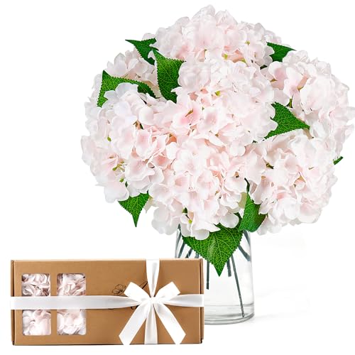 Auihiay 10PCS Faux Hydrangea Flowers, Lifelike Pink Hydrangeas Bouquets, Hydrangea Artificial Flowers for Wedding Centerpieces, DIY Bouquets, Bridal Shower, Home Decor, Mother's Day, Garden (Pink) - color: Light Pink