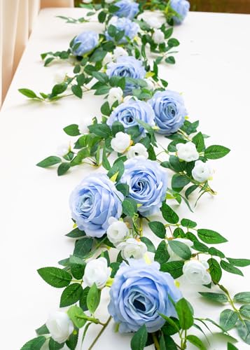 6FT Bendable Flower Garland, Artificial Rose Vine Hanging Floral Garland Decoration for Weding Home Room Wall Decor (Blue, 1pcs) - color: Blue, size: 1pcs